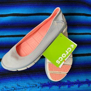 CROCS - Stretch Sole Flats in Light Gray/Stucco (Pink) - NWT